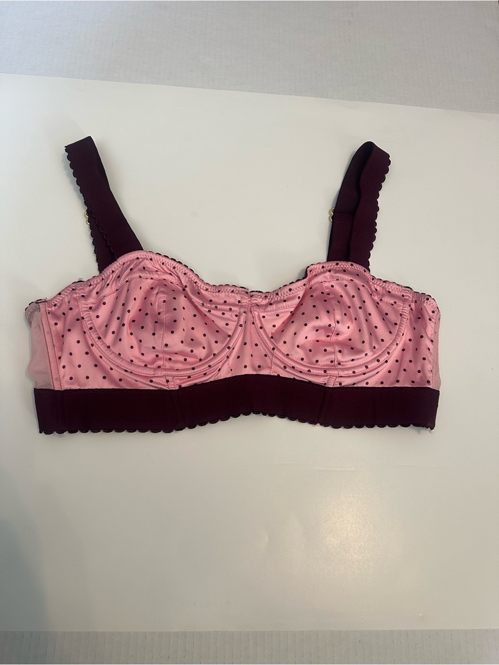 Free People Intimately Pink Polka Dot Underwire Bra Burgundy NWT Size L